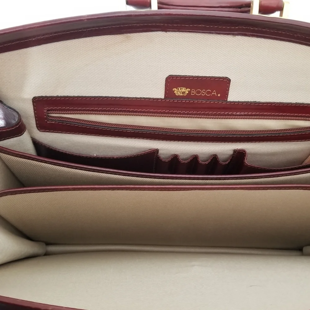 Bosca Maroon Leather Briefcase with Gold Accents